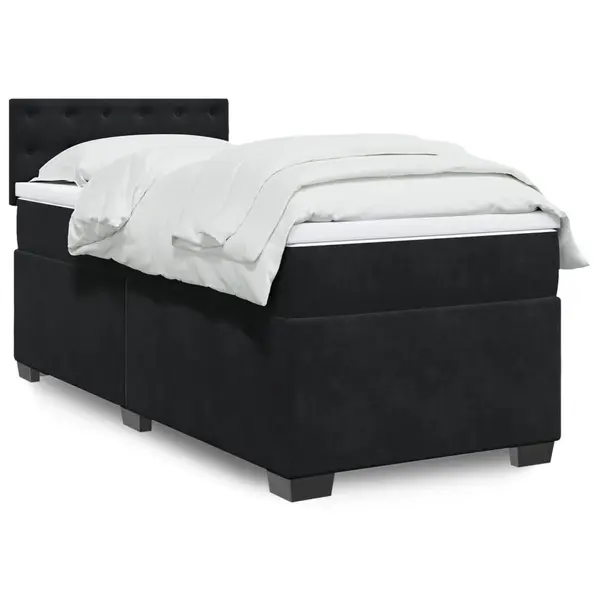Gossi pat box spring cu saltea, negru, 90x190 cm, catifea