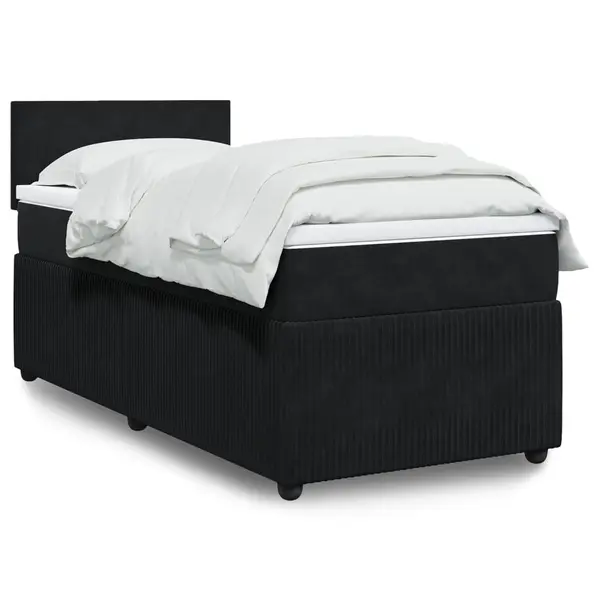 Gossi pat box spring cu saltea, negru, 90x190 cm, catifea