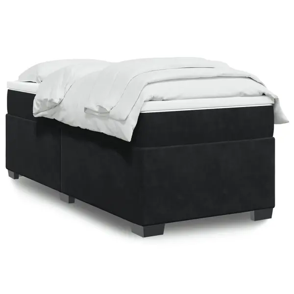 Gossi pat box spring cu saltea, negru, 90x190 cm, catifea