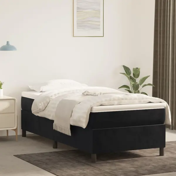 Gossi pat box spring cu saltea, negru, 90x190 cm, catifea