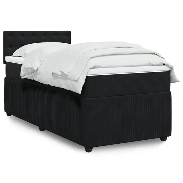 Gossi pat box spring cu saltea, negru, 90x190 cm, catifea
