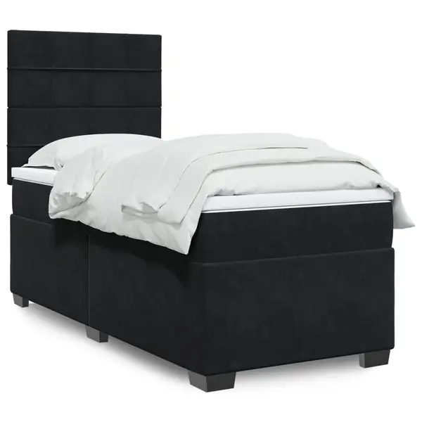 Gossi pat box spring cu saltea, negru, 90x190 cm, catifea