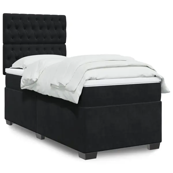 Gossi pat box spring cu saltea, negru, 90x190 cm, catifea