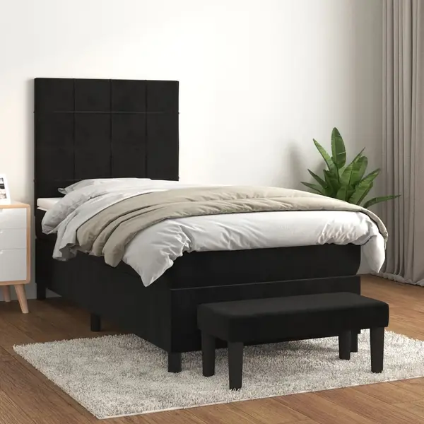 Gossi pat box spring cu saltea, negru, 90x190 cm, catifea