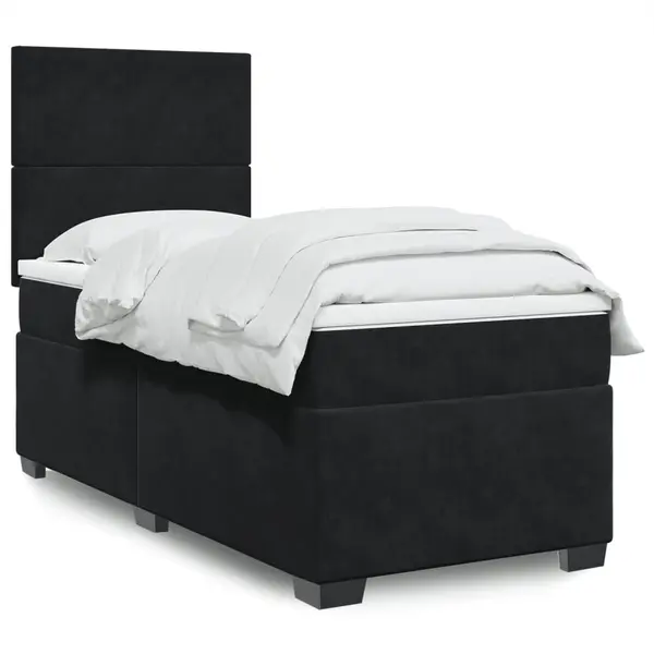Gossi pat box spring cu saltea, negru, 90x190 cm, catifea