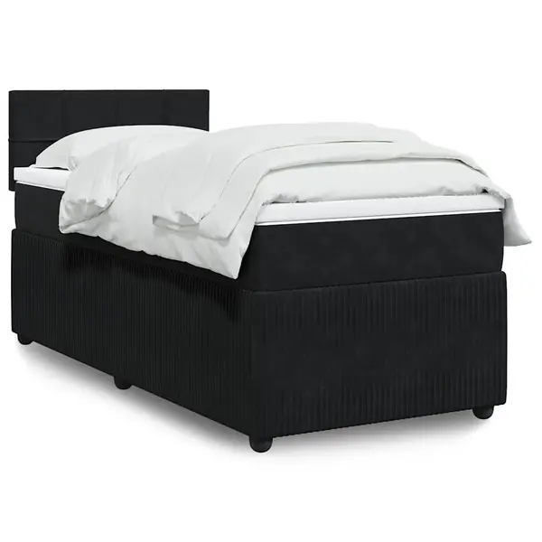 Gossi pat box spring cu saltea, negru, 90x190 cm, catifea