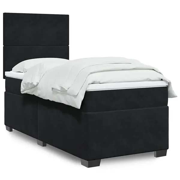 Gossi pat box spring cu saltea, negru, 90x190 cm, catifea
