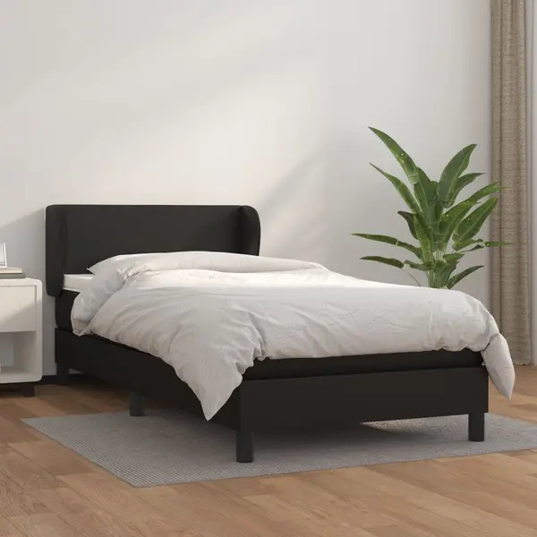 Gossi pat box spring cu saltea, negru, 90x190 cm, piele ecologica