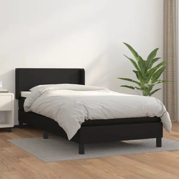 Gossi pat box spring cu saltea, negru, 90x190 cm, piele ecologica