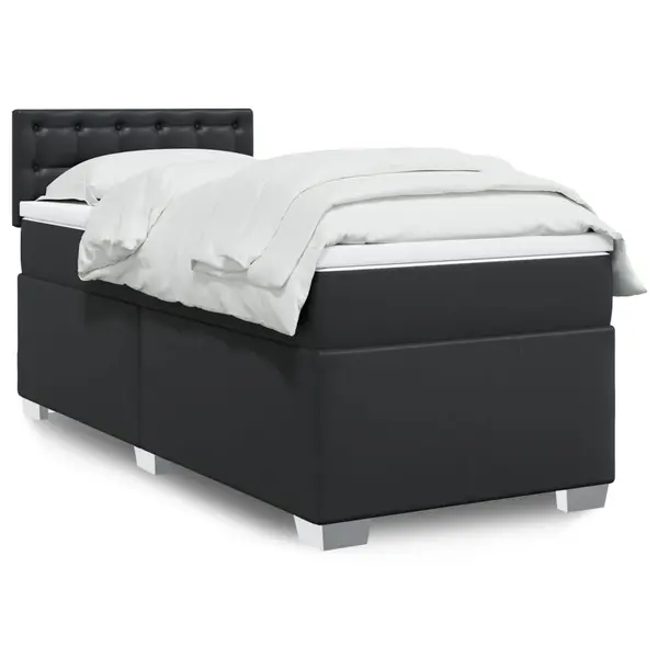 Gossi pat box spring cu saltea, negru, 90x190 cm, piele ecologica
