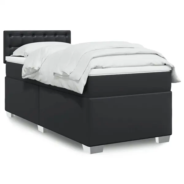 Gossi pat box spring cu saltea, negru, 90x190 cm, piele ecologica