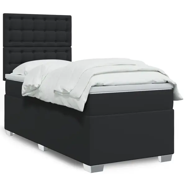 Gossi pat box spring cu saltea, negru, 90x190 cm, piele ecologica