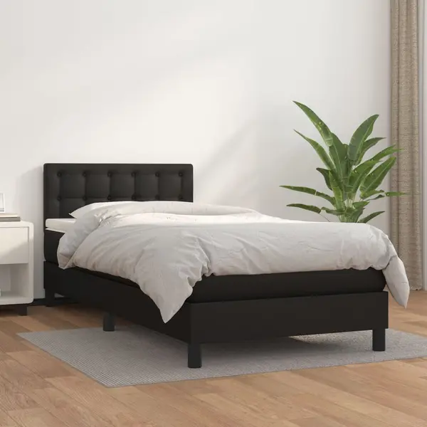 Gossi pat box spring cu saltea, negru, 90x190 cm, piele ecologica