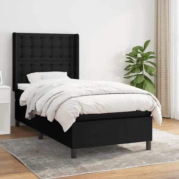 Gossi pat box spring cu saltea, negru, 90x190 cm, textil