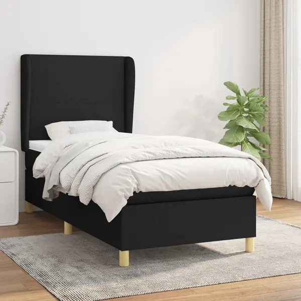 Gossi pat box spring cu saltea, negru, 90x190 cm, textil