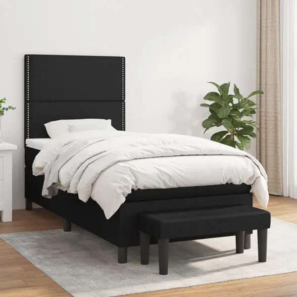 Gossi pat box spring cu saltea, negru, 90x190 cm, textil