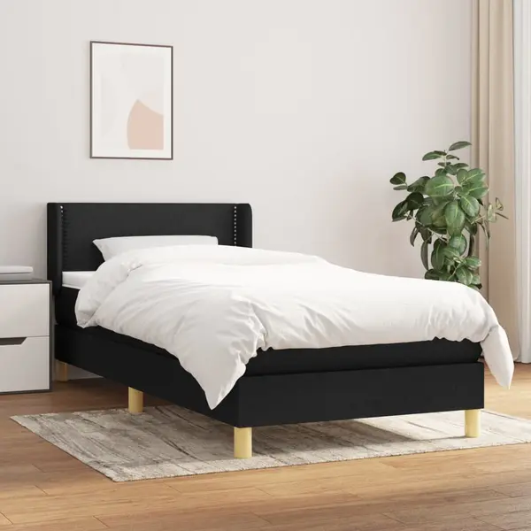 Gossi pat box spring cu saltea, negru, 90x190 cm, textil