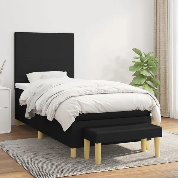 Gossi pat box spring cu saltea, negru, 90x190 cm, textil