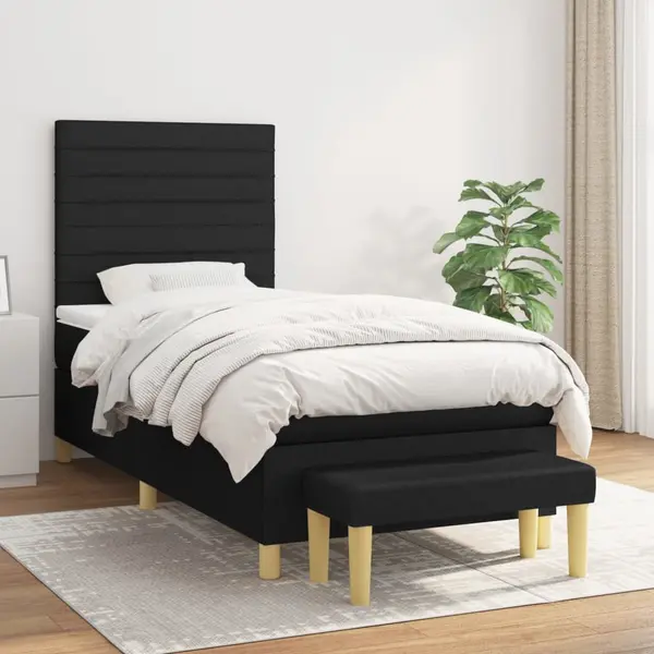 Gossi pat box spring cu saltea, negru, 90x190 cm, textil