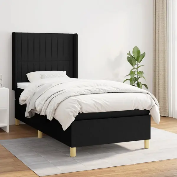 Gossi pat box spring cu saltea, negru, 90x190 cm, textil