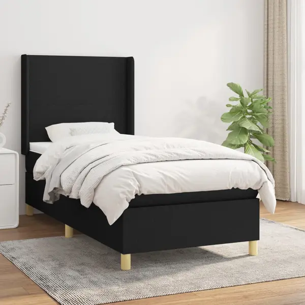 Gossi pat box spring cu saltea, negru, 90x190 cm, textil