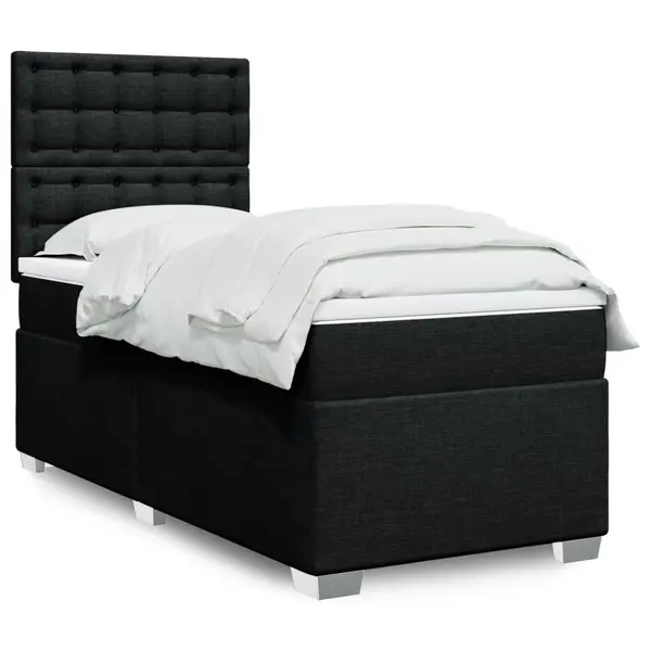 Gossi pat box spring cu saltea, negru, 90x190 cm, textil