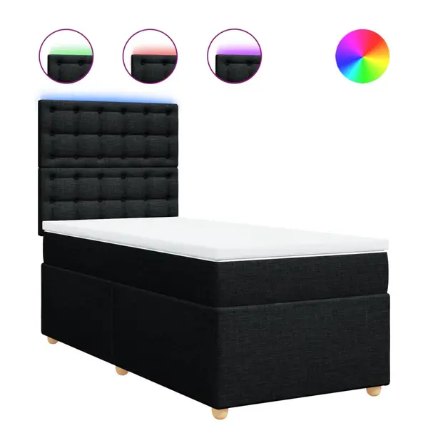 Gossi pat box spring cu saltea, negru, 90x190 cm, textil