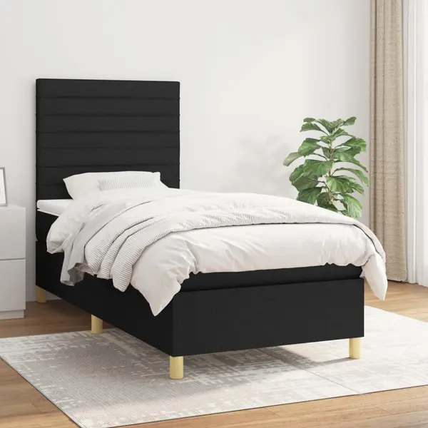 Gossi pat box spring cu saltea, negru, 90x190 cm, textil