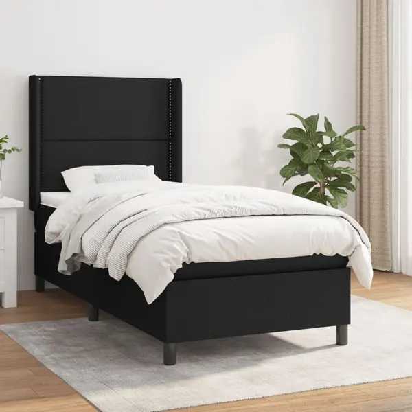 Gossi pat box spring cu saltea, negru, 90x190 cm, textil