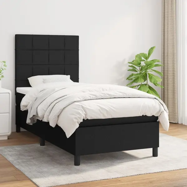Gossi pat box spring cu saltea, negru, 90x190 cm, textil