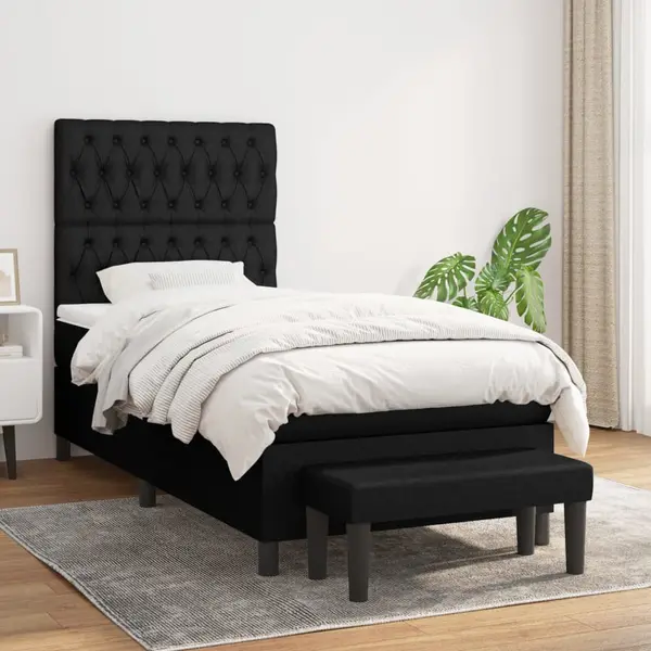 Gossi pat box spring cu saltea, negru, 90x190 cm, textil