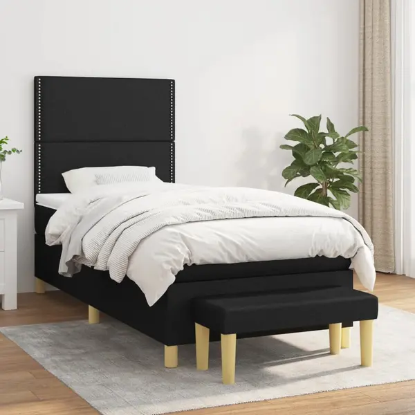 Gossi pat box spring cu saltea, negru, 90x190 cm, textil