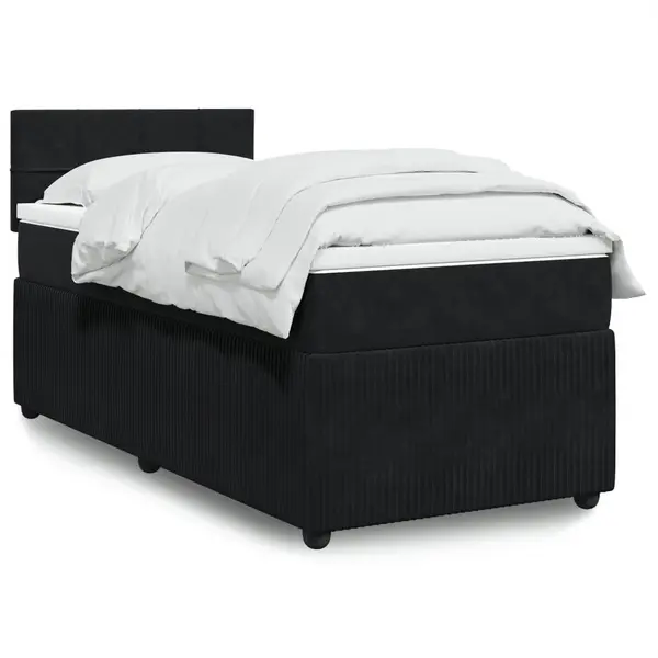 Gossi pat box spring cu saltea, negru, 90x200 cm, catifea