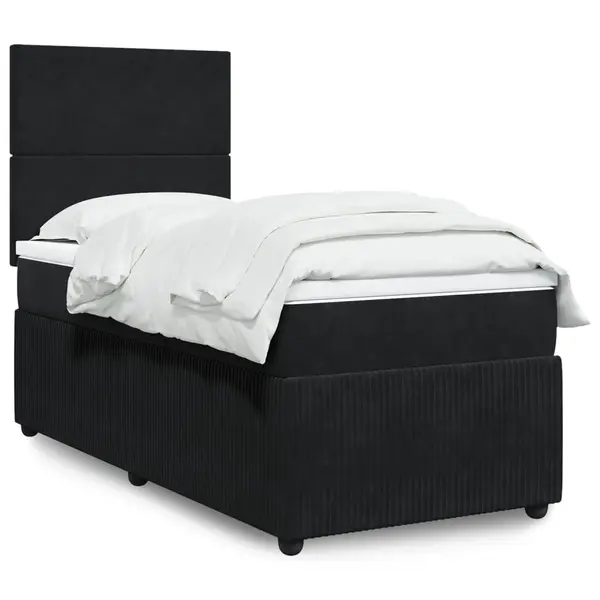Gossi pat box spring cu saltea, negru, 90x200 cm, catifea