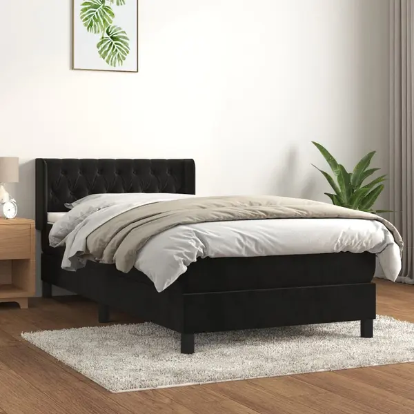 Gossi pat box spring cu saltea, negru, 90x200 cm, catifea
