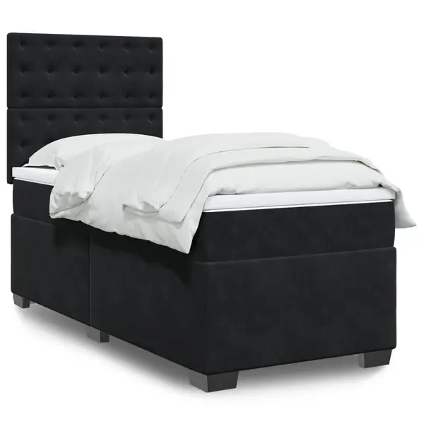 Gossi pat box spring cu saltea, negru, 90x200 cm, catifea