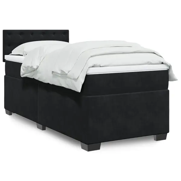 Gossi pat box spring cu saltea, negru, 90x200 cm, catifea