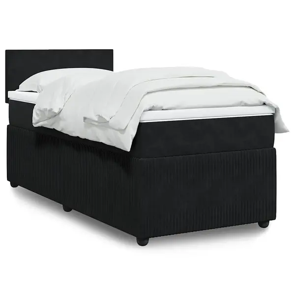 Gossi pat box spring cu saltea, negru, 90x200 cm, catifea