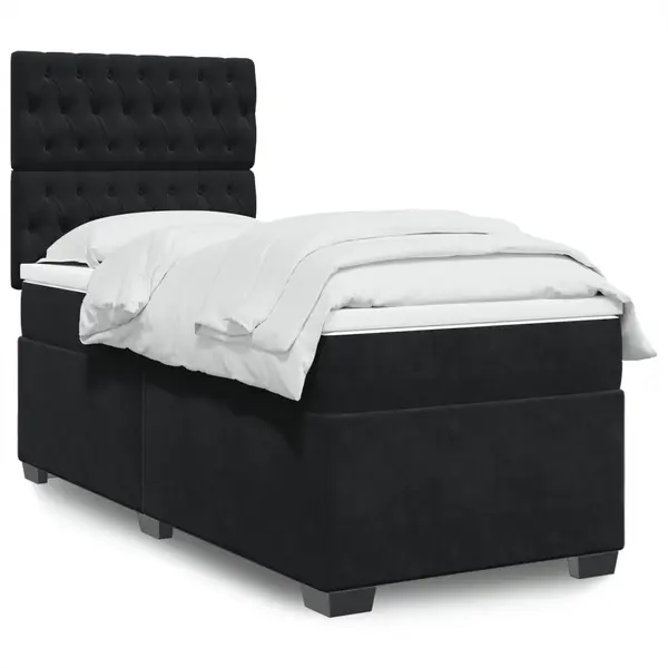 Gossi pat box spring cu saltea, negru, 90x200 cm, catifea