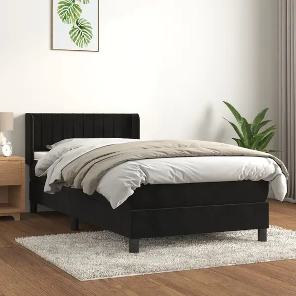 Gossi pat box spring cu saltea, negru, 90x200 cm, catifea