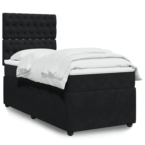 Gossi pat box spring cu saltea, negru, 90x200 cm, catifea