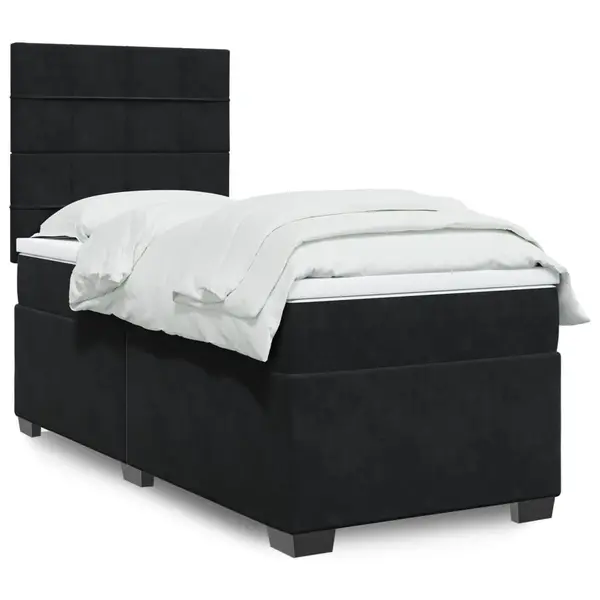 Gossi pat box spring cu saltea, negru, 90x200 cm, catifea