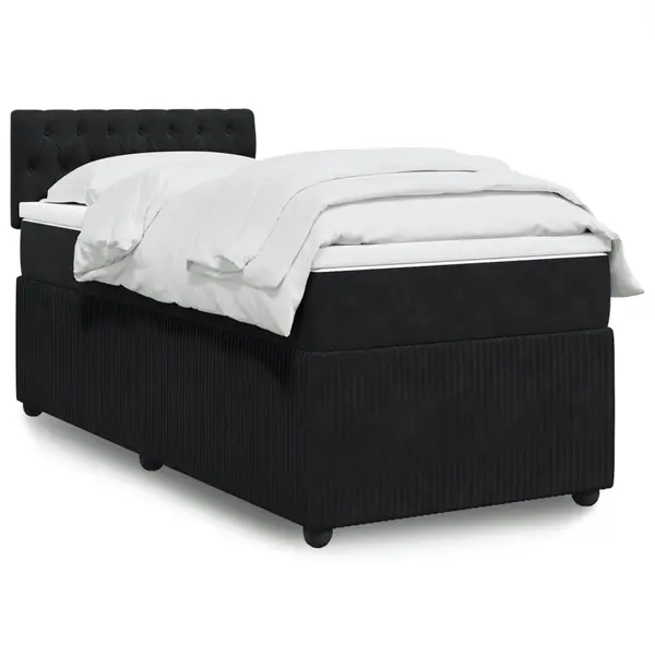 Gossi pat box spring cu saltea, negru, 90x200 cm, catifea