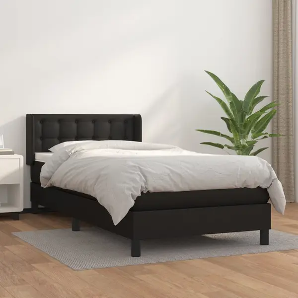 Gossi pat box spring cu saltea, negru, 90x200 cm, piele ecologica