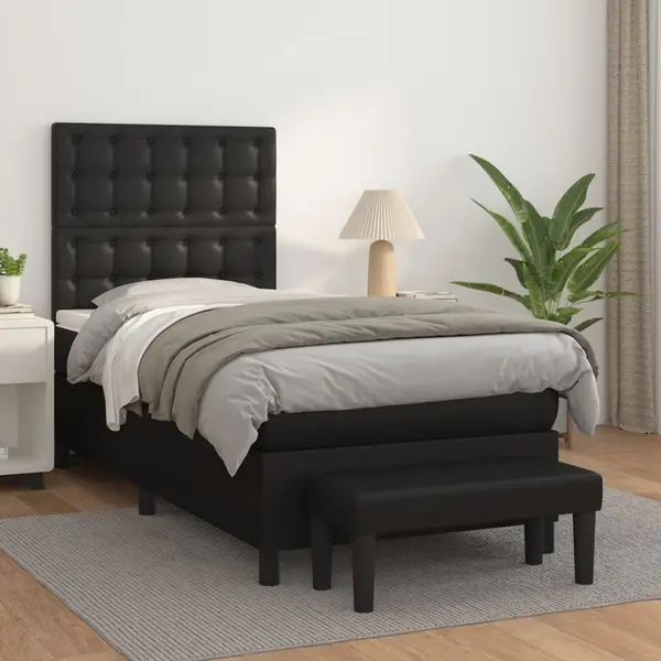 Gossi pat box spring cu saltea, negru, 90x200 cm, piele ecologica