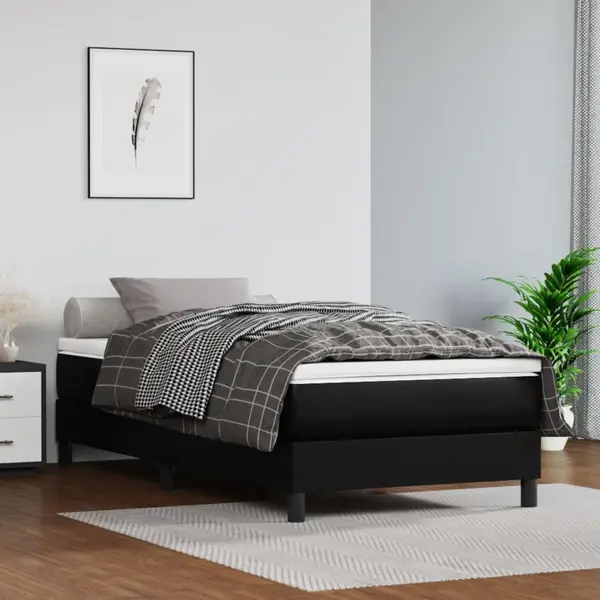 Gossi pat box spring cu saltea, negru, 90x200 cm, piele ecologica