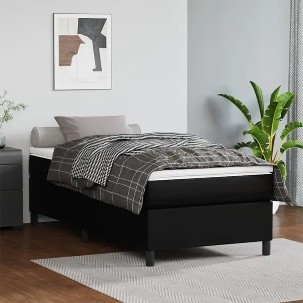 Gossi pat box spring cu saltea, negru, 90x200 cm, piele ecologica