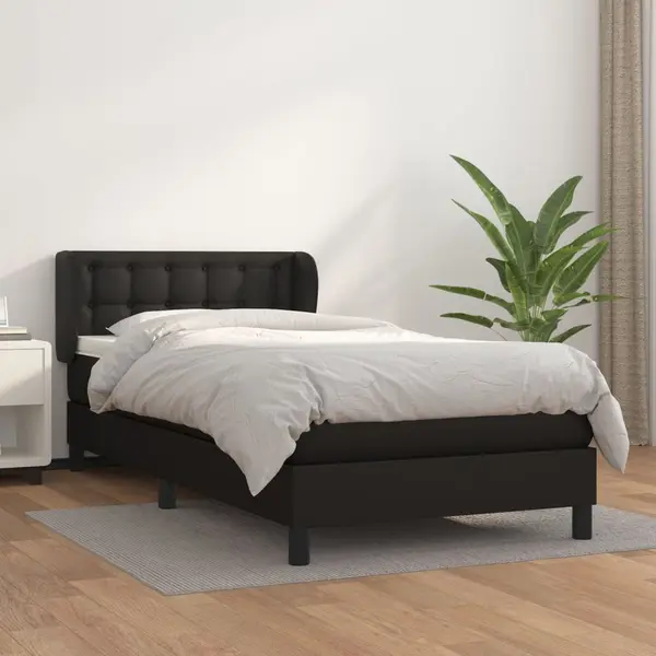 Gossi pat box spring cu saltea, negru, 90x200 cm, piele ecologica
