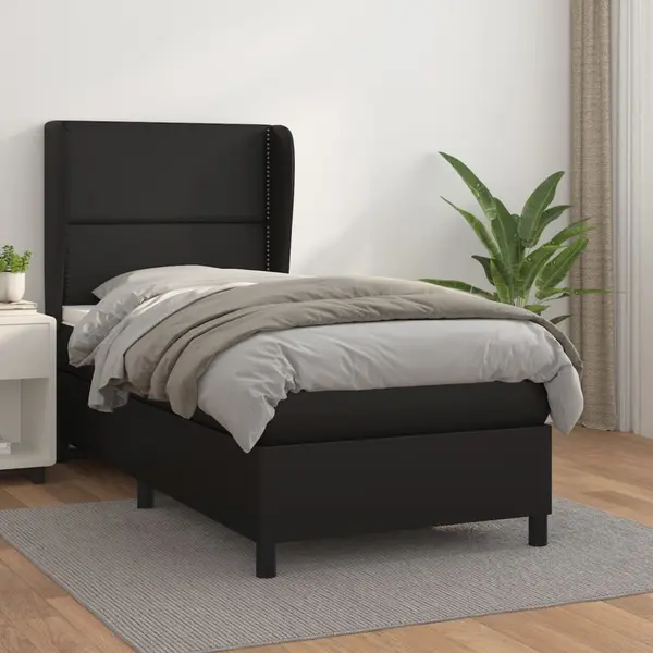 Gossi pat box spring cu saltea, negru, 90x200 cm, piele ecologica