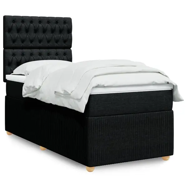 Gossi pat box spring cu saltea, negru, 90x200 cm, textil
